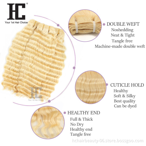 613 Blonde Virgin Hair Vendors Raw Indian Hair Unprocessed Virgin Hair New Style Deep Wave Bundles With Closure